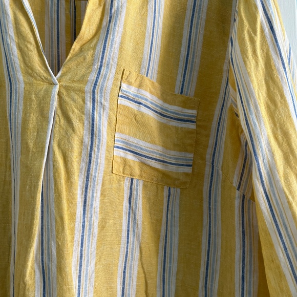 J. Jill Love Linen Striped Linen Popover Shirt., Yellow/Blue/White, XL - Picture 4 of 8